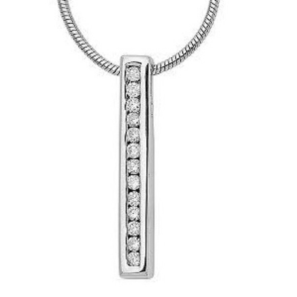 Modernist Sterling Silver & Zircon Inspirational Bar Necklace